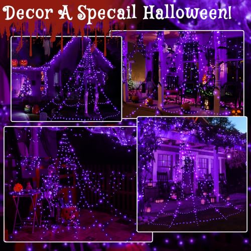 Halloween Lights Outdoor 266 LEDs Spider Web Lights Purple Halloween Decorations (Purple)