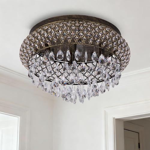19.5'' Crystal Bronze Chandelier (19.6"Wx11.3"H / Bronze)