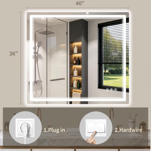 36"x40" LED Bathroom Mirror with Lights (40"L x 36"W)