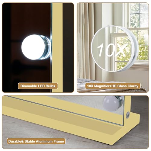 Vanity Mirror with Lights (Gold / 28"L x 20"W)