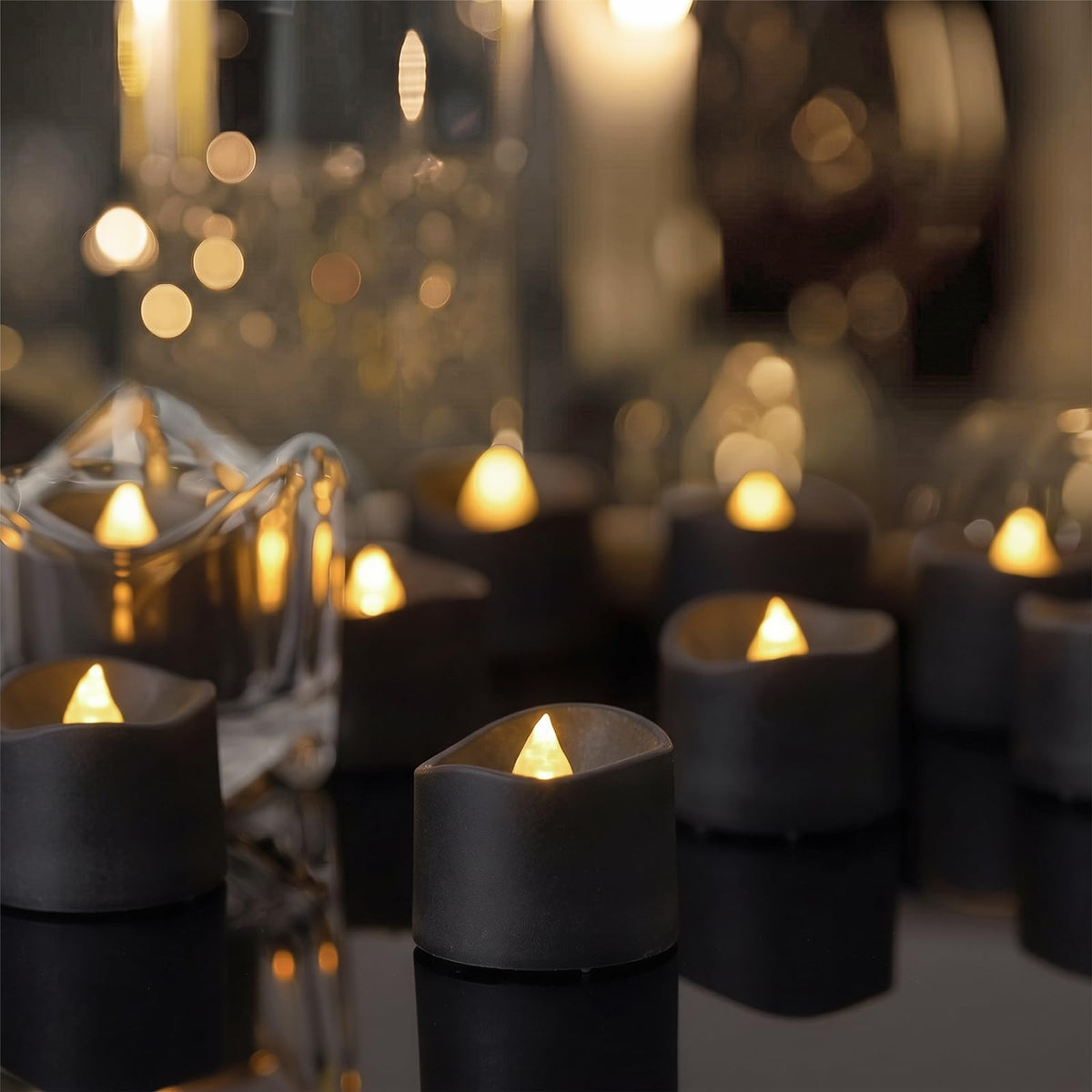 Black Flameless Battery Tea Light Candles - 50 Pack