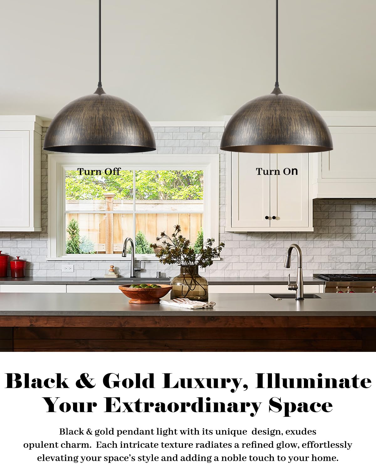 Brass Pendant Lights Kitchen Island (Brass+Black / 16"x2)