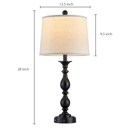 28" Black Modern Table Lamps Set of 2 with USB C+A Ports and AC Outlet (Black-2 Pack)