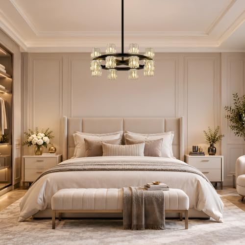 16 Lights Dia 19" Black Crystal Chandeliers for Dining Room Light Fixture (Black / Round D19'' 16-Lights)