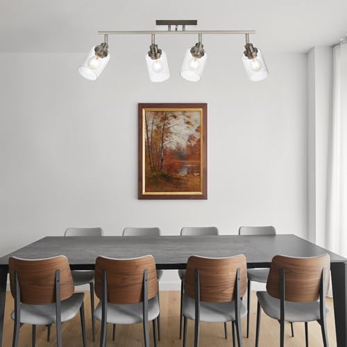 4 Light Brushed Nickel Kitchen Track Lighting Fixtures Ceiling Mount Track Lighting Kit with Bubble Seeded Glass Shade Modern Bathroom Tracking Vanity Lights Ceiling Tracking Accent Shop Light (Brushed Nickel / 4-Light)