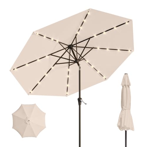 10FT Solar Umbrella 32 LED Lighted Patio Umbrella Table Market Umbrella