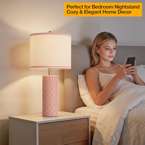 27" Farmhouse Table Lamp Set of 2 for Living Room Bedroom (Pink / 27")