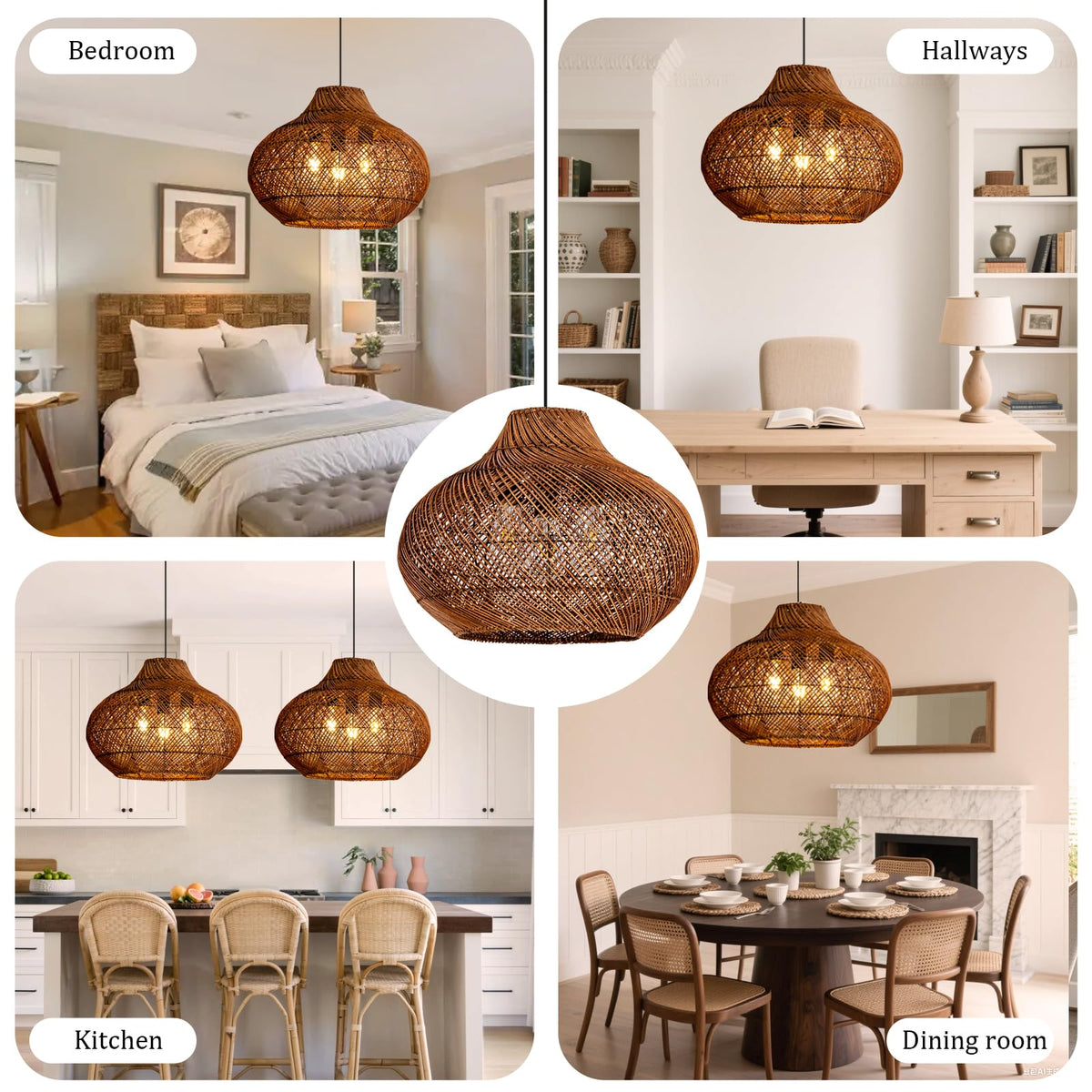 18.9" Rattan Pendant Light (Brown / 18.9" 3-Light)