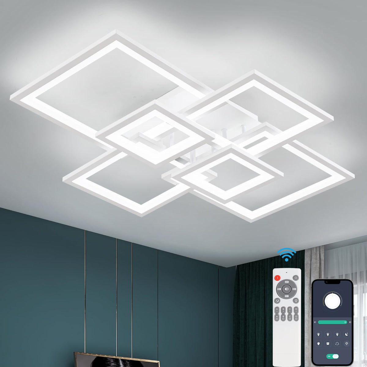 Modern LED Ceiling Light (White 6 Square / 30 Inches)