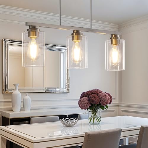 Island Light for Kitchen (Brushed Nickel / 3 Light + Clear Glass)