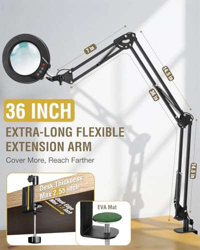 12X Magnifying Glass with Light and Clamp (Black / 12X 36inch Clamp)