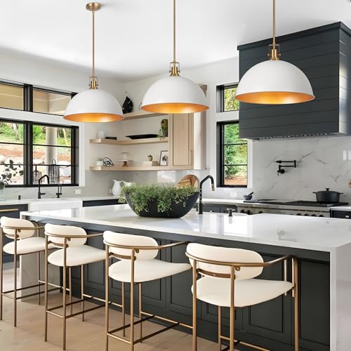 18 Inch White and Gold Large Pendant Light Kitchen Island (White and Gold / 17.7 Inch)