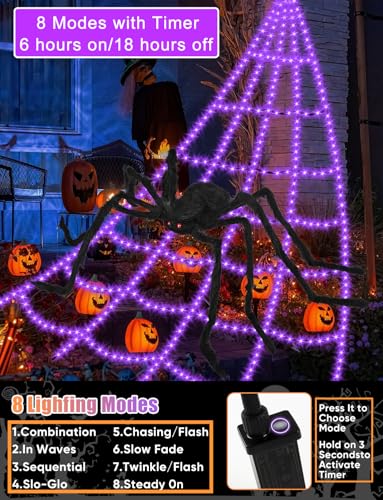 Halloween Decorations Outdoor Spider Web Lights (Purple-550LED-16.4FT-with Spider)