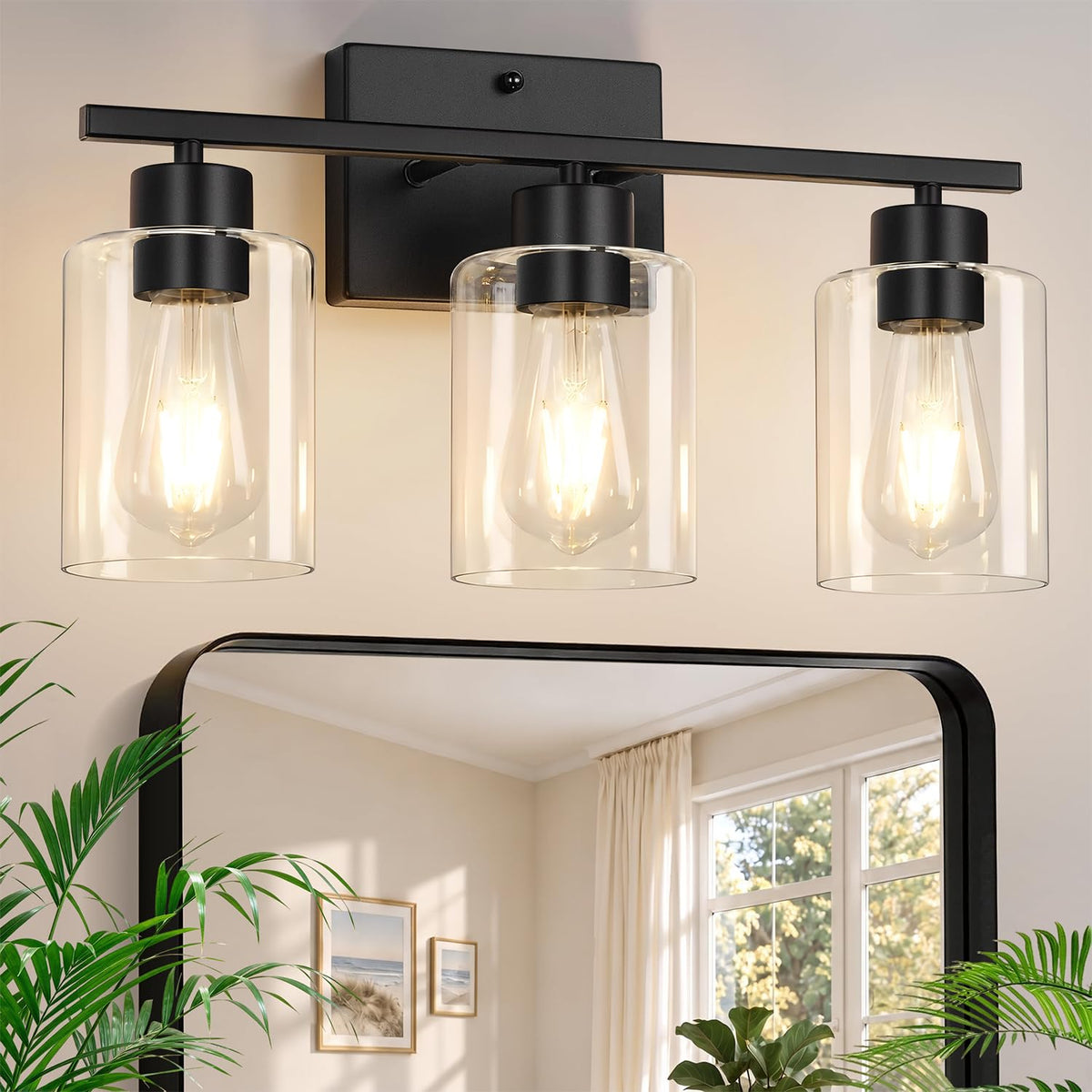 Black Bathroom Light Fixtures with Clear Glass Shades (Matte Black / 3-light)
