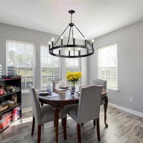 Black Wagon Wheel Chandelier (Black 12-Lights 32 Inch)