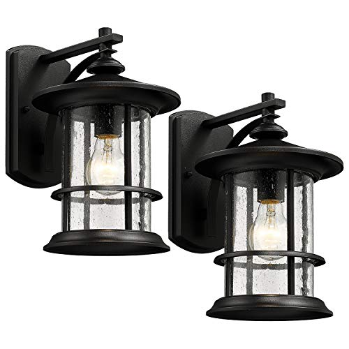 12.5 Inches Vintage Textured Black Outdoor Wall Sconce 2 Pack (Black / 2 Pack H12.5")