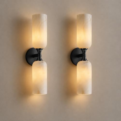 Artisan Alabaster Wall Sconces Set of 2 (Black-14in-2pcs)