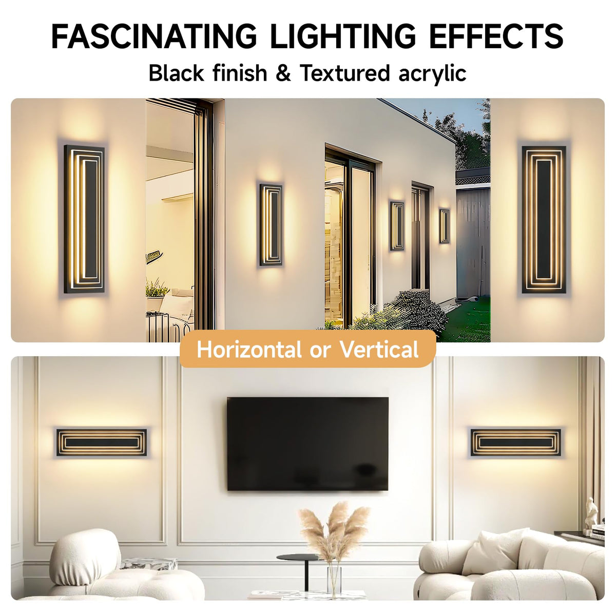 Outdoor Wall Lights (Black 3-Tier Modern Design / 23.6 Inches（60 cm）)