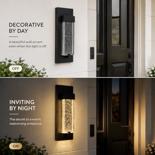 12" Bubble Glass Outdoor Wall Lights (Black-2 Pack)