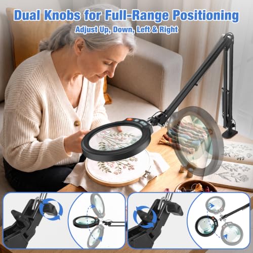 30X 12X Large Magnifying Glass with Light and Clamp