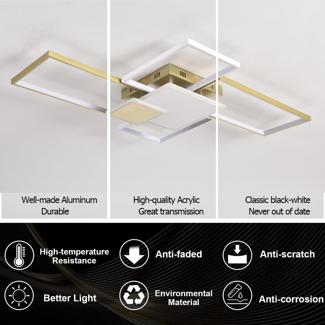 Modern Ceiling Lights for Living Room Gold Geometric LED Ceiling Light Flush Mount (Gold / Large,L43xW28in)