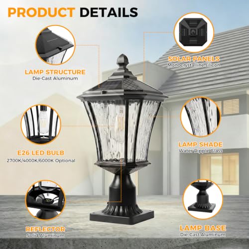 19.2" Solar Post Lights with Pier Mount Base (3CCT│2Pack│Remote)