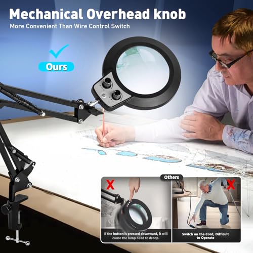 12X Magnifying Glass with Light and Stand (12X 22 INCH Clamp)