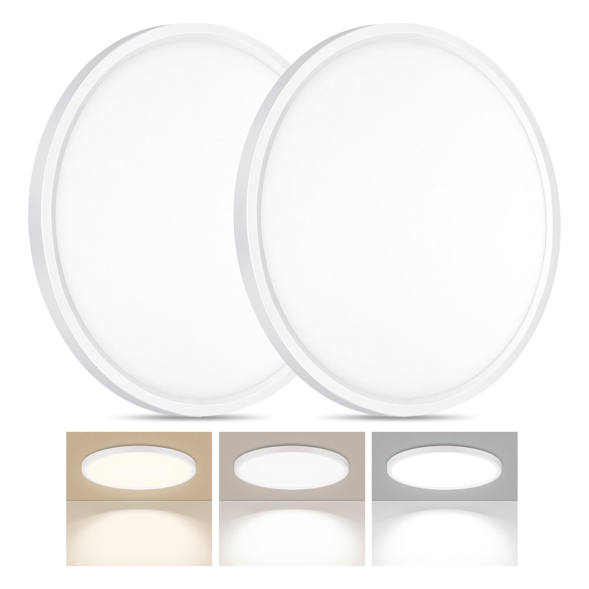 LED Flush Mount Ceiling Light 15in Thin 3CCT White Wired (15Inch-2 Pack / White)