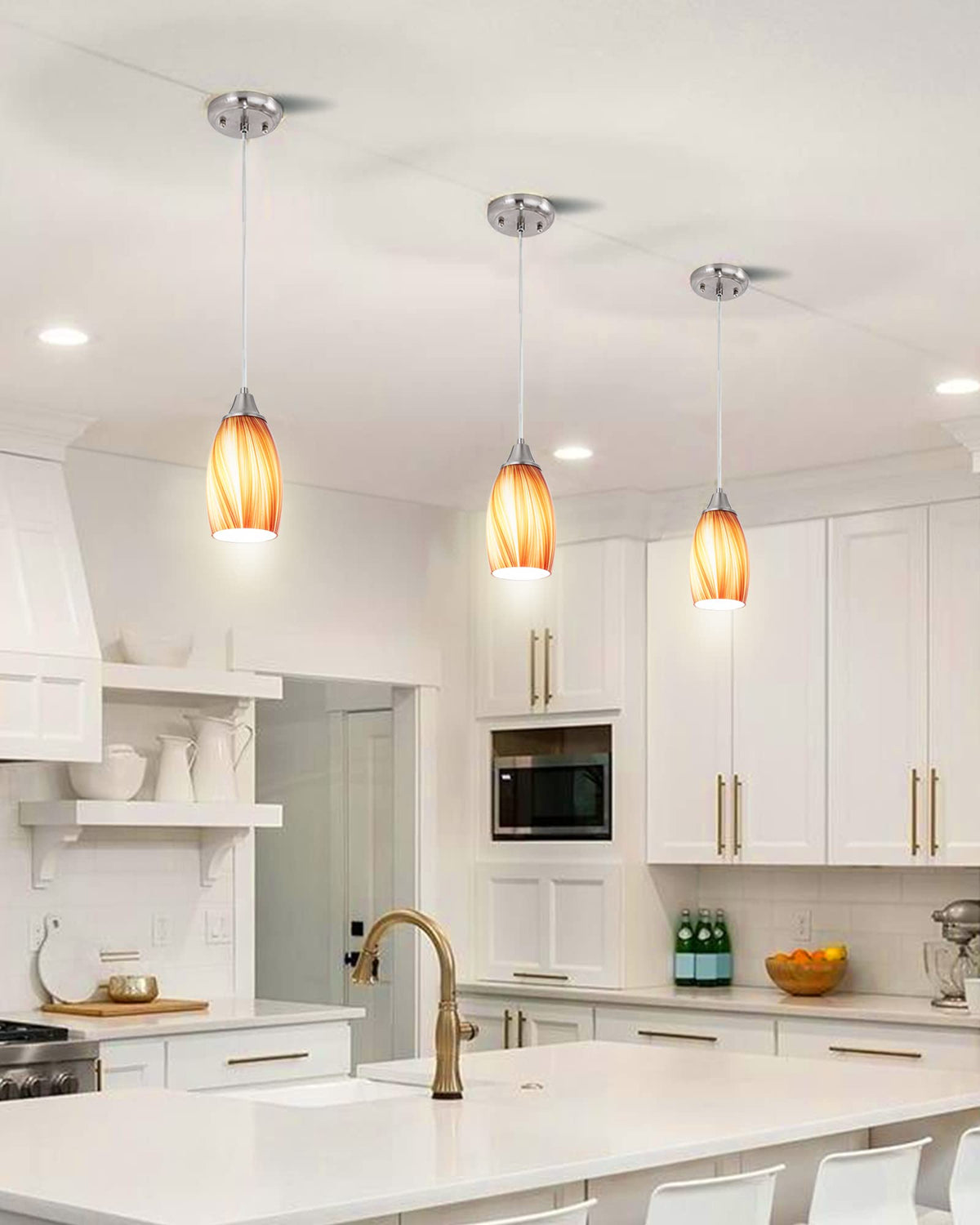 Art Glass Mini Pendant Lights for Kithen Island Blown Glass Pendant Lighting Shade with Brushed Nickel Finish 3Pack Hanging Pendant Light Kitchen Counter (Mixed Red Orange and Yellow -3Packs)