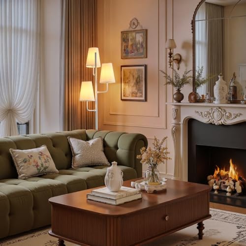 Traditional Floor Lamp for Living Room (White-Fabric)
