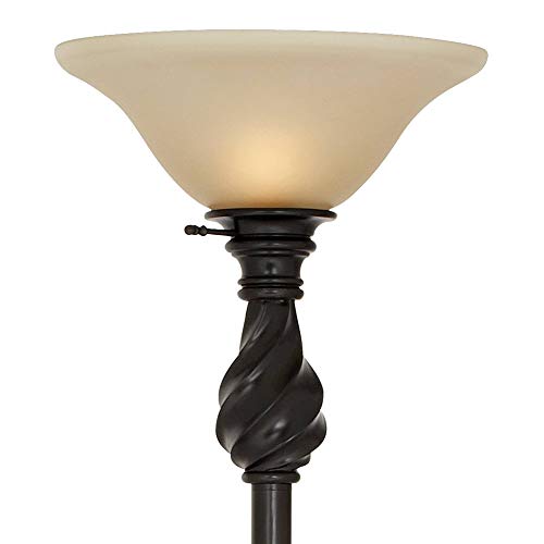 Restoration Bronze 70" Tall Amber Glass Torchiere Floor Lamp