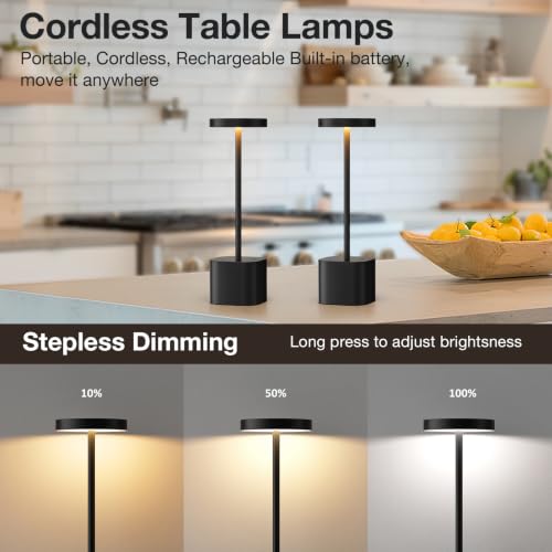 Cordless Rechargeable Table Lamp (Black / 2 Pack-Square Base)