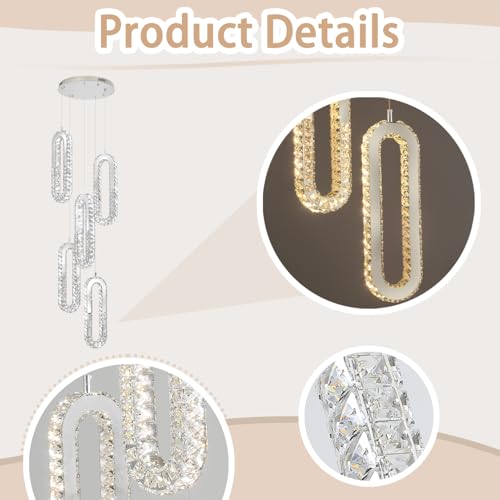 Modern Chandelier 5 Rings Silver Chandelier Lighting Fixture High Ceiling Chandelier Suitable for Living Room Staircase Villa (Silver / 5 Rings)