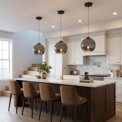 Mirror Smoke Gray Glass Pendant Lights Kitchen Island (Mirror Smoke Gray(7.87 in) / 3-Pack)