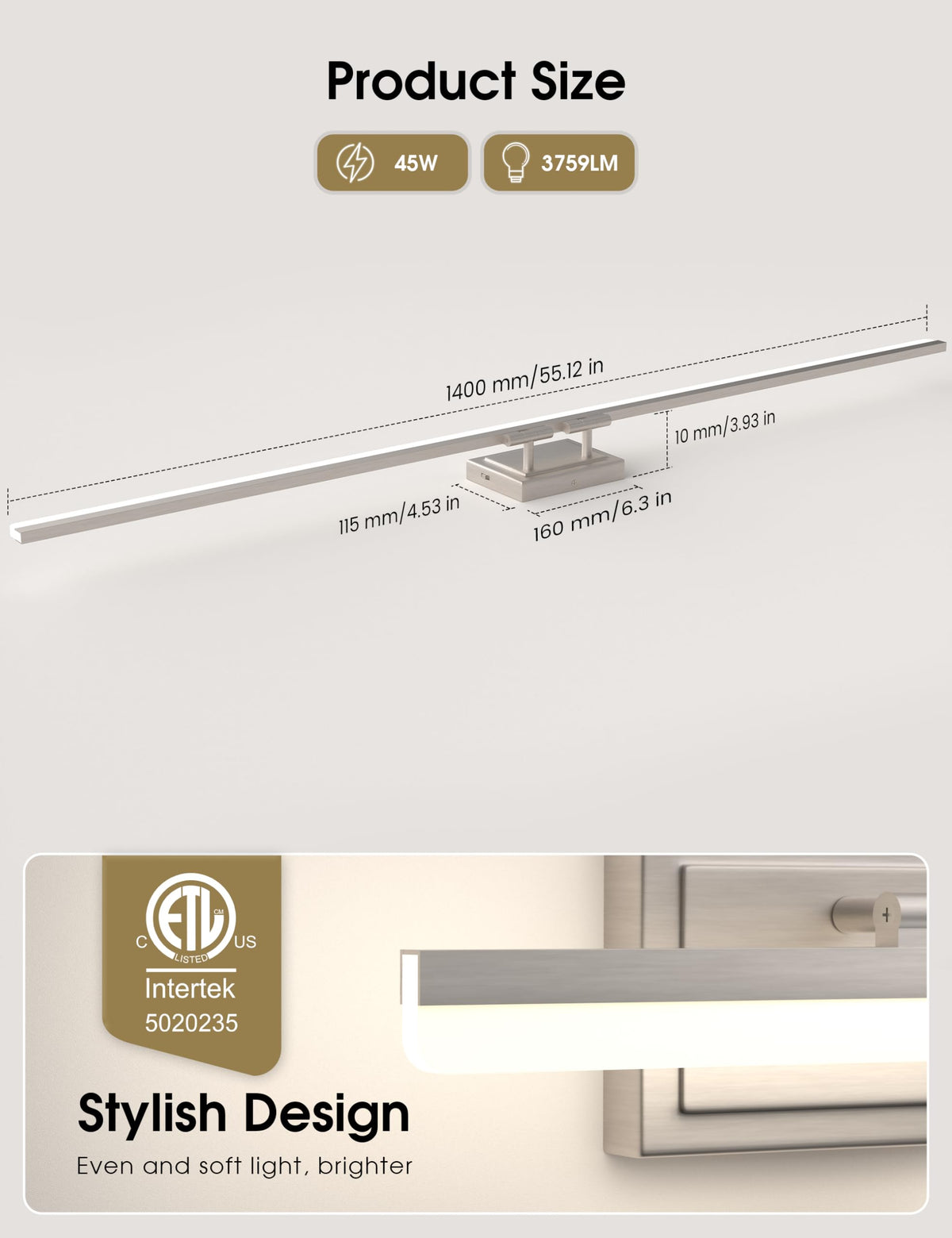 Modern Bathroom Vanity Light 55 inch (Brushed Nickel / 55 inch)