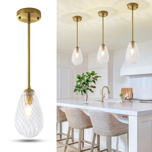 Brushed Gold Twisted Glass Pendant Lights Kitchen Island Modern (1-Pack Brushed Gold)