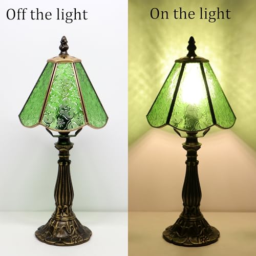 Tiffany Style Table Lamp Green Flower Stained Glass Lamp 14 Inch (Green Plum Blossom)