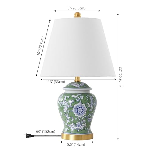 Penelope Ginger Jar 22" LED Table Lamp (Green/White / Set of 1)