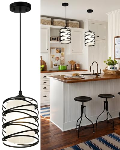 Black Modern Pendant Light for Kitchen Island Over Sink (Black Frosted Glass / 1 Light)
