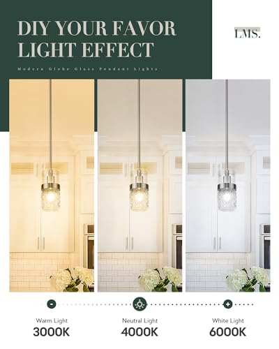 Brushed Nickel Pendant Lights Kitchen Island 2 Pack (Silver -Hammered Glass / 3.5" Hammered Glass, 2-Pack)