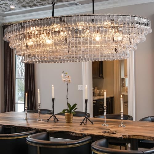 65 Inch Large Rectangular Black Chandelier for Dining Room (Black(Clear Glass) / Rectangle L64.7'')