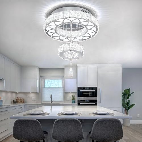 Dia 12" Crystal Mini Chandelier Crystal Silver Ceiling Light Fixtures LED Flush Mount Ceiling Light for Living Room Bedrooms Dining Room Dimmable 2700k 4500k 6000k (Silver / W:12inches)