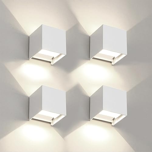 4 PCS LED 12W Outdoor Wall Lights Sconces Exterior (White-4000K-Natural Light / 3.94in.【4 Pack】)