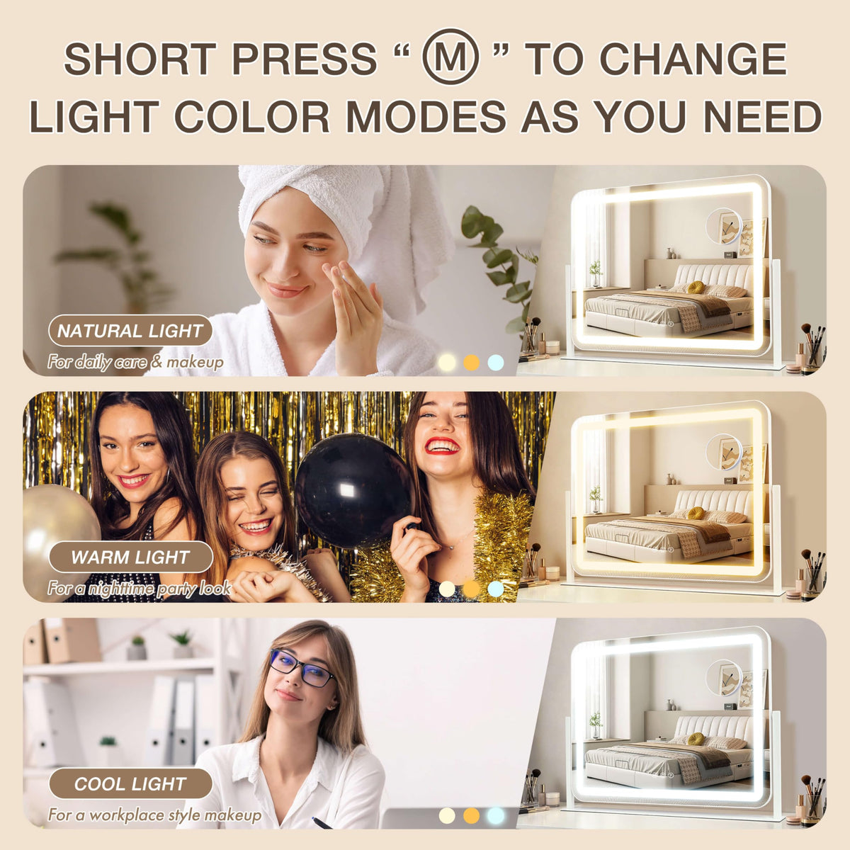 Vanity Mirror with Lights (White / 22"L x 17"W)