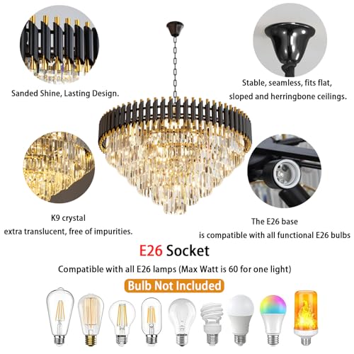 32 inch Black Gold Crystal Chandelier 6 (D32"XH19.6" Black)
