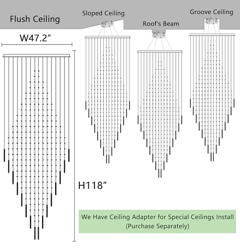 W47 x H120 Luxury Crystal Chandelier with LED Bulbs Glam Raindrop High Ceiling Square Light Chandeliers for Entrance Large Villa Foyer Living Room Lighting Fixtures Silver (Silver / Square W47" X H118")