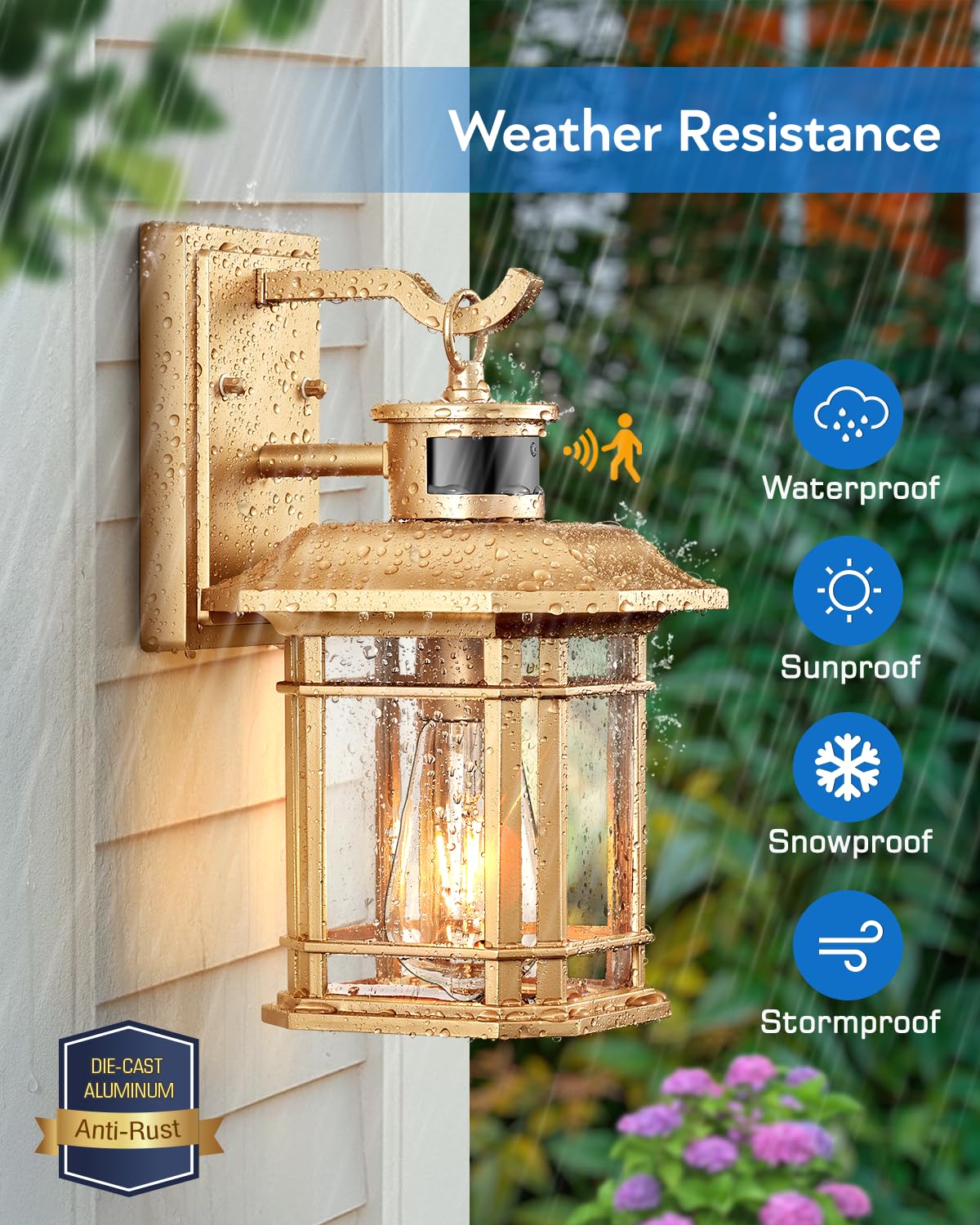 Motion Sensor Porch Light (Gold / 12.4 in Motion Sensor 1 Pack)