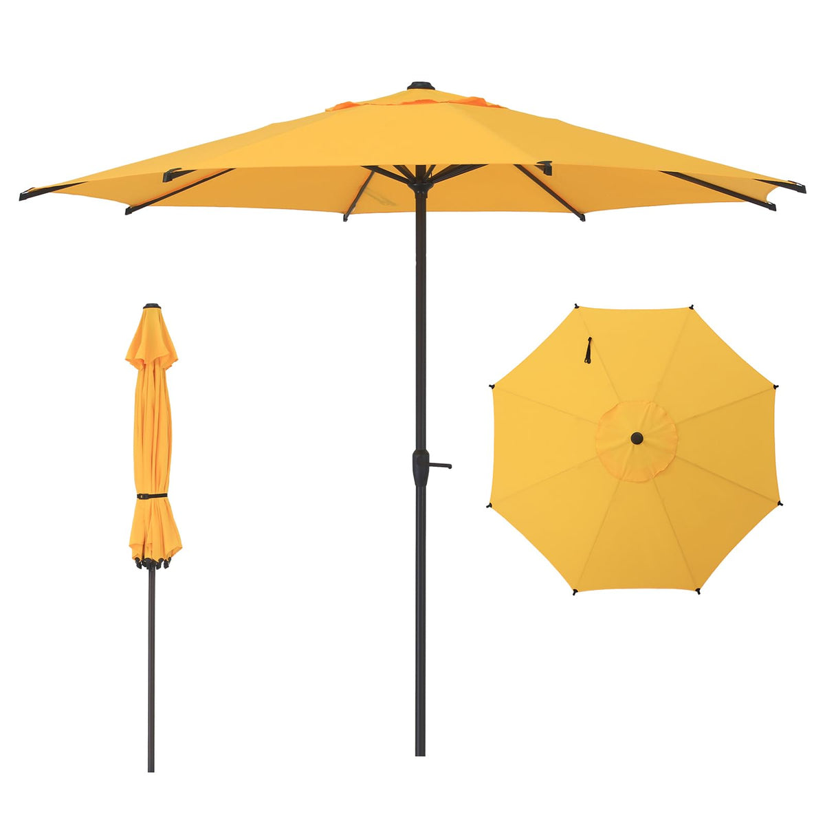 9FT Lyon Outdoor Patio Umbrella Outdoor Table Umbrella with Crank Market Umbrella 8 Sturdy Ribs UV Protection Waterproof and Push Button Tilt for Garden Deck Backyard Pool (9 FT(8 Ribs) / Yellow)