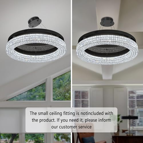 32'' Modern Chandeliers for Living Room Crystal Chandelier Flush Mount Ceiling Light Fixture for Dining Room Living Room Bedroom Dimmable 2700 (Black / Dia 32inch)