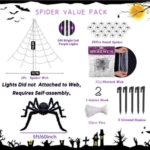 200 LED Halloween Spider Web Lights Purple Outdoor Light&Large Spider